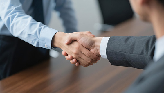 Business handshake across a meeting table