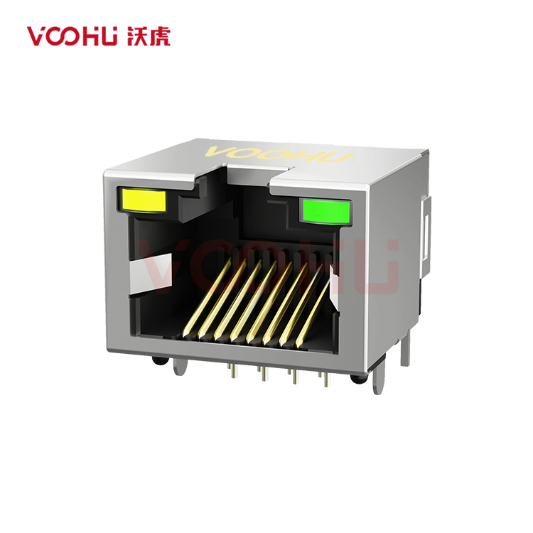 SYT60S1188AB1A6DY1008 (bent foot) 90° side insertion 1*1 Tab UP LED G/Y Shield Tabs DIP  RJ45(Low Profile)
