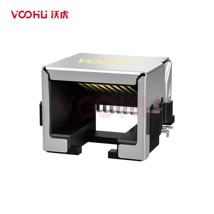 SYT-82A86MMNL 90° side insertion 1*1 Tab Down NO LED Shield Tabs DIP RJ45 Offset Connector