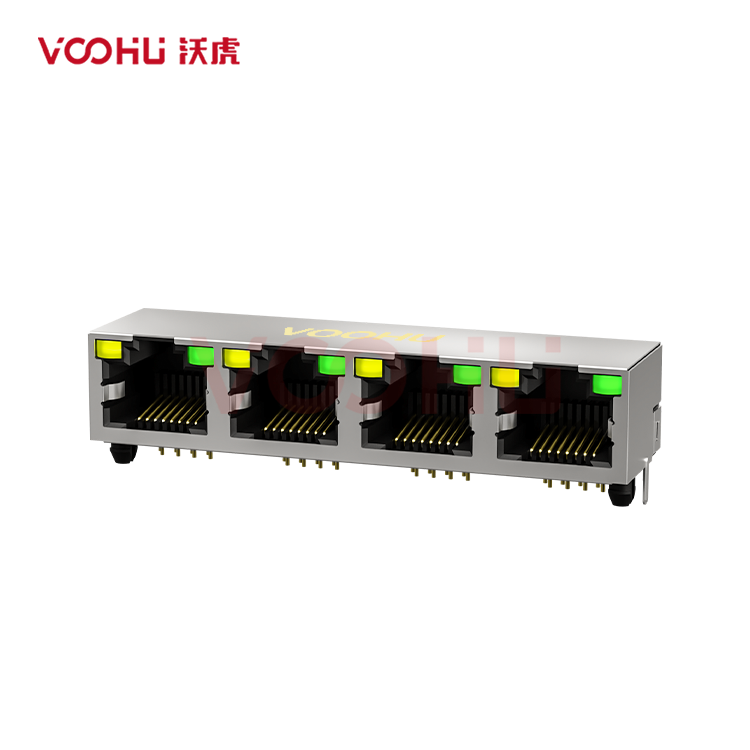 SYT561488AB1A3DY1027 90° side insertion 1*4 Tab UP  LED Y/G Shield Tabs  DIP  RJ45