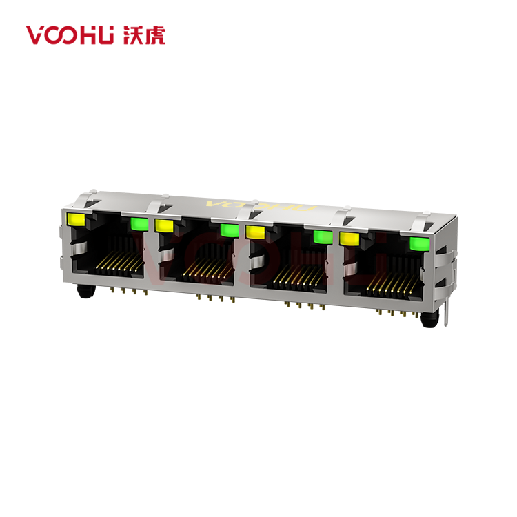 SYT561488DB1A3DY1027 90° side insertion 1*4 Tab UP  LED Y/G Shield Tabs  DIP  RJ45