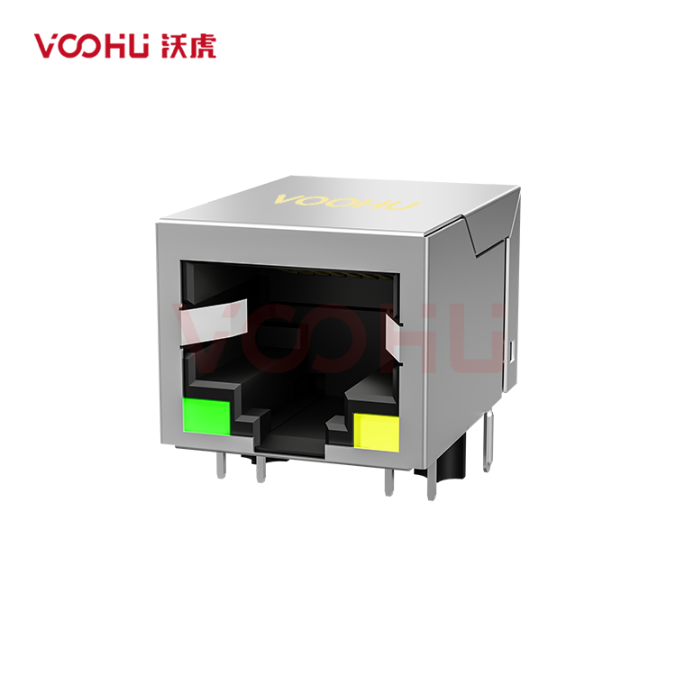 SYT111B178AB2A1DP 90° side insertion 1*1 Tab Down 10/100M POE 720mA LED G/Y Shield Tabs DIP RJ45