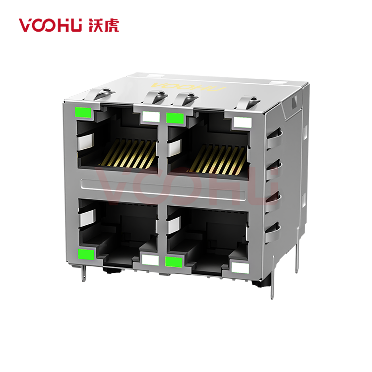 SYT22Q042DE3A2D359 90° side insertion 2*2 Tab UP/Down 100/1000M  LED G/GY DIP RJ45