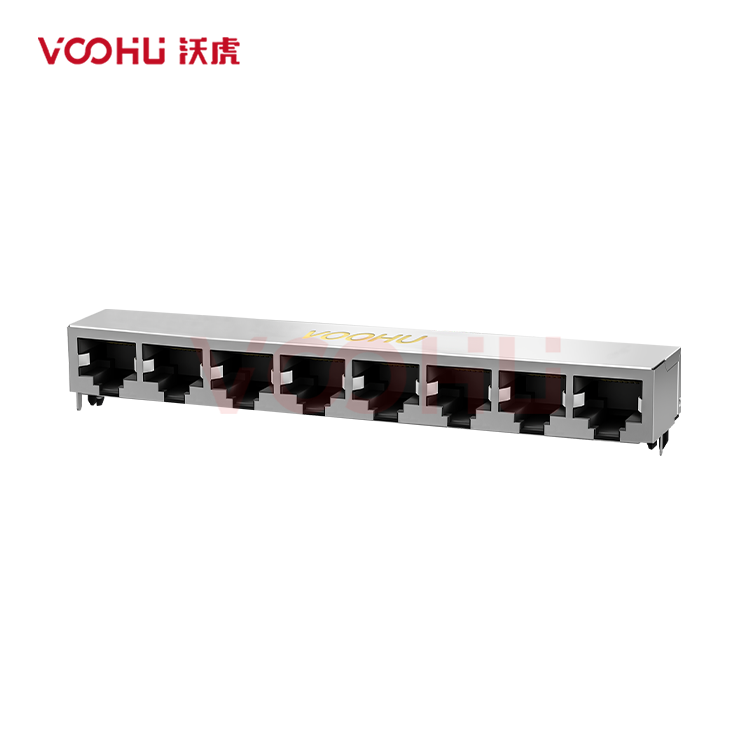 SYT59211818GWA1D7Y1027 90° side insertion 1*8 Tab Down NO LED Shield Tabs DIP RJ45
