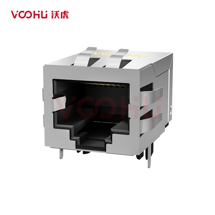 SYT59211118HWA3DY1027 90° side insertion 1*1 Tab Down NO LED Shield Tabs DIP RJ45