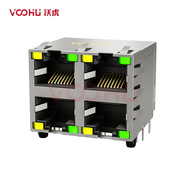 SYT59212288DB1A1DY1C022Short body 90° side insertion 2*2 Tab UP/Down LED Y/G Shield Tabs DIP RJ45