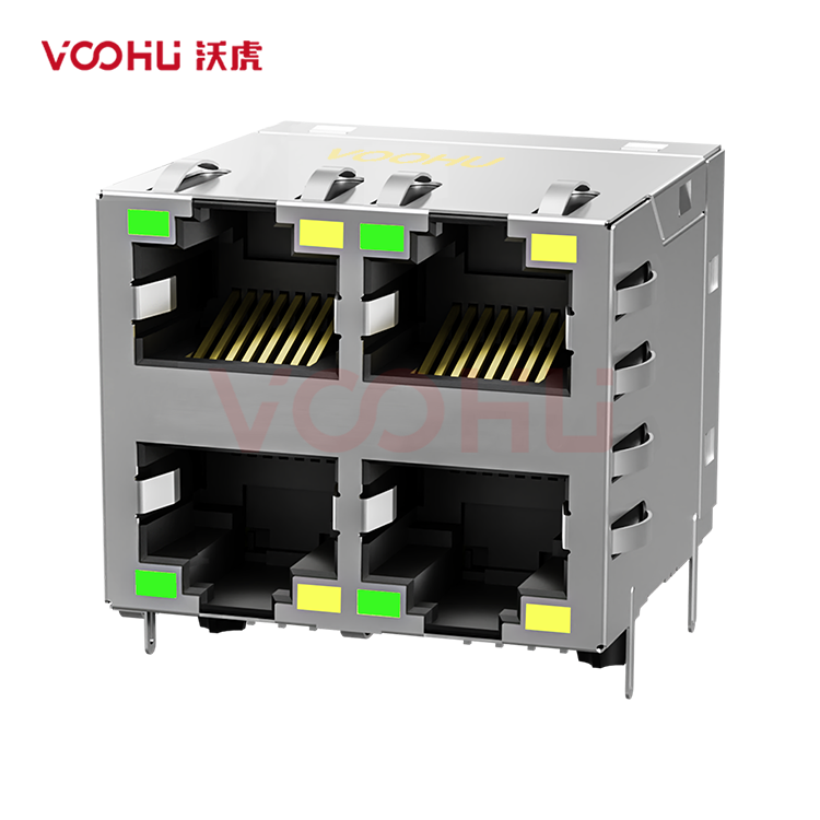 SYT22Q146DB2A2DB057 90° side insertion 2*2 Tab UP/Down 100/1000M  LED G/Y DIP RJ45