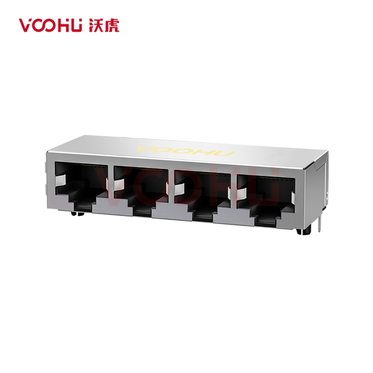 SYT59211418GWA1D7Y1022 90° side insertion 1*4 Tab Down NO LED Shield Tabs DIP RJ45