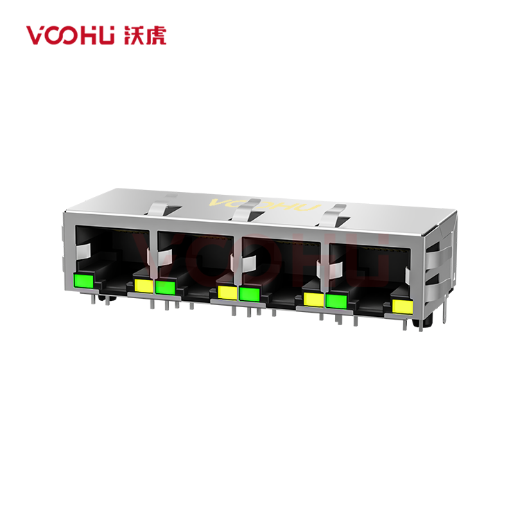 SYT114Q070DA2A1D 90° side insertion 1*4 Tab Down 100/1000M LED G/Y DIP RJ45