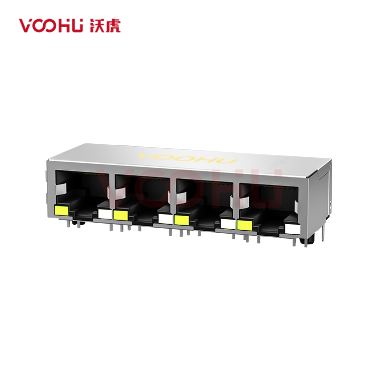 SYT59211488AE5A1DY1006 90° side insertion 1*4 Tab Down LED Y/GO  Shield Tabs DIP RJ45