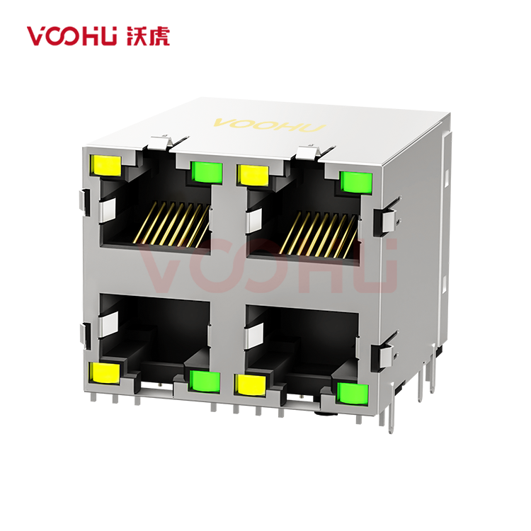 SYT59212288DB1A1DY1B022Long body 90° side insertion 2*2 Tab UP/Down LED Y/G Shield Tabs DIP RJ45