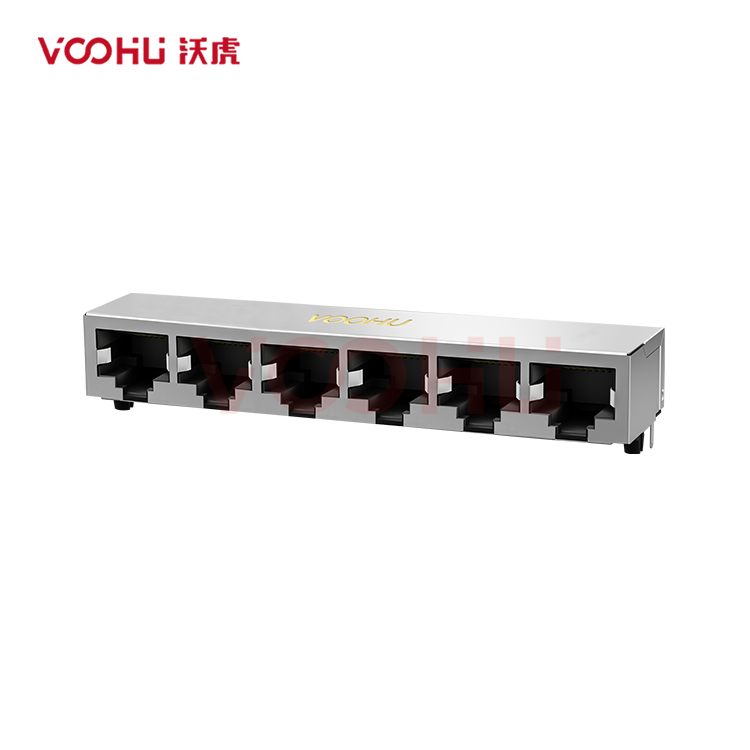 SYT59211618GWA1D7Y1022 90° side insertion 1*6 Tab Down NO LED Shield Tabs DIP RJ45