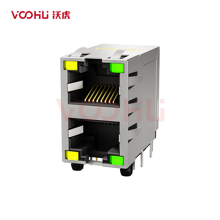 SYT59212188DB1A1DY1C022Short body 90° side insertion 2*1 Tab UP/Down LED Y/G Shield Tabs DIP RJ45