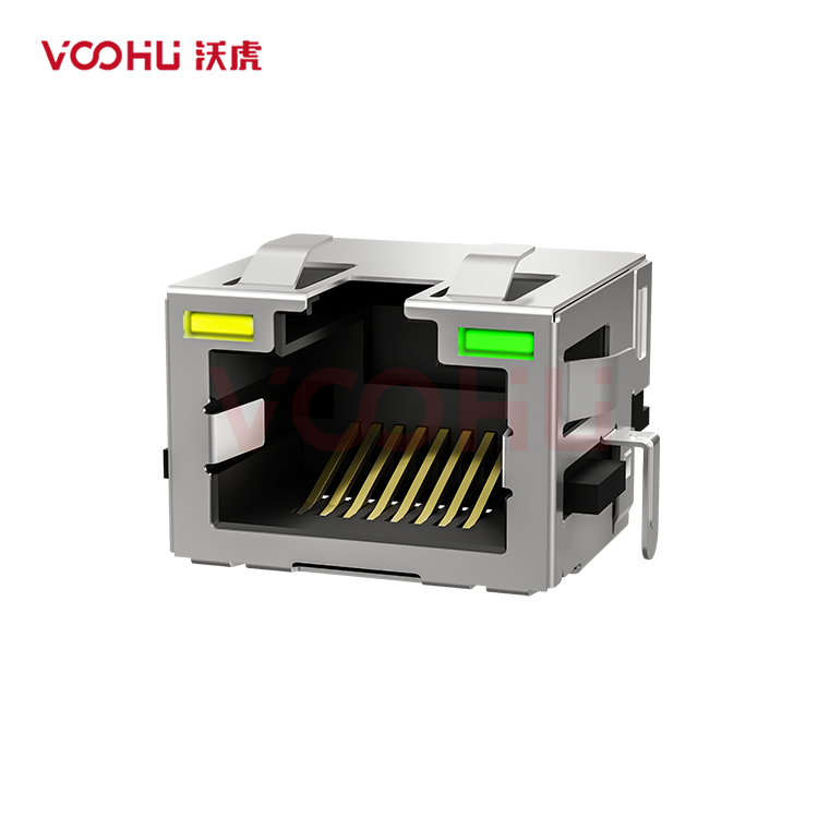 SYTCB301188DB1W6DB1075 90° side insertion 1*1 Tab UP LED Y/G Shield Tabs DIP  RJ45 Offset Connector