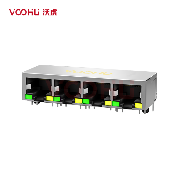 SYT59211488AB2A1DY1006 90° side insertion 1*4 Tab Down LED G/Y Shield Tabs DIP RJ45