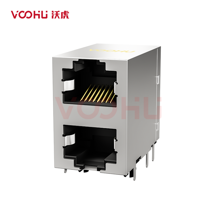 SYT59212188GWA1DY1E022Short body 90° side insertion 2*1 Tab UP/Down NO LED Shield Tabs DIP RJ45