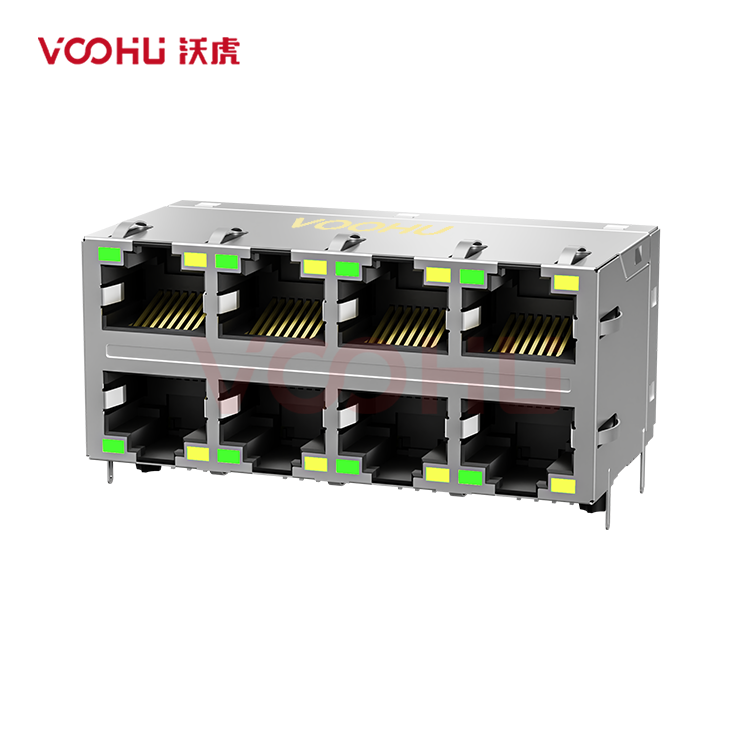 SYT24B083DC2A2D057 90° side insertion 2*4 Tab UP/Down 10/100M LED G/Y DIP  RJ45
