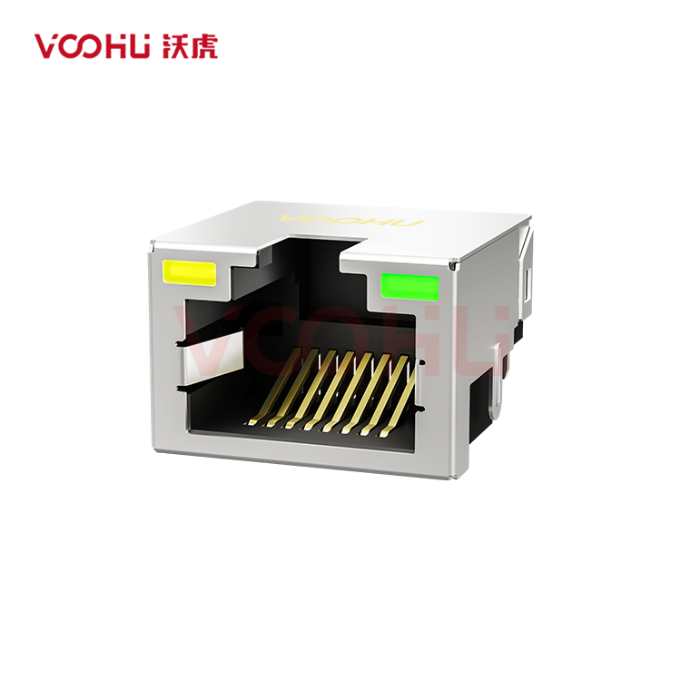 SYT-CB4.2YGZNL 90° side insertion 1*1 Tab UP LED Y/G Shield Tabs DIP  RJ45 Offset Connector
