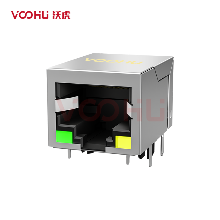 SYT59211118AA2A3DY1027 90° side insertion 1*1 Tab Down LED G/Y  Shield Tabs DIP RJ45