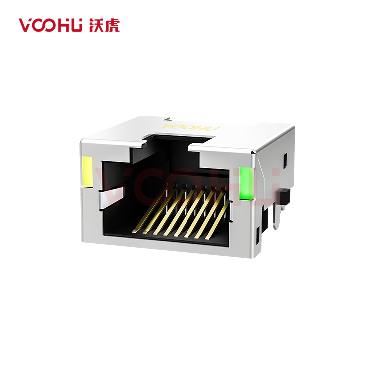 SYTCB701188CB1W6DB1186 90° side insertion 1*1 Tab UP LED Y/G Shield Tabs DIP  RJ45 Offset Connector