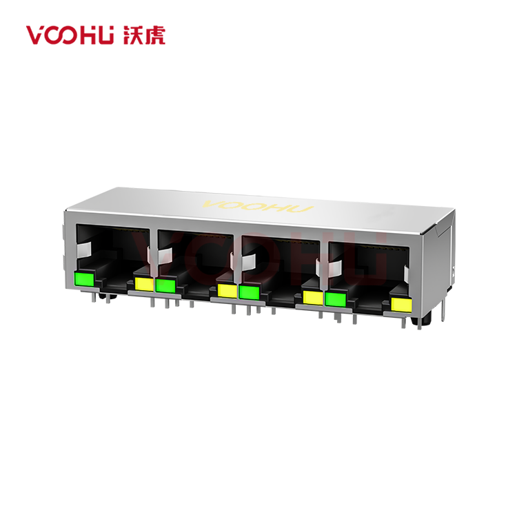 SYT114Q070AB2A1D 90° side insertion 1*4 Tab Down 100/1000M LED G/Y DIP RJ45