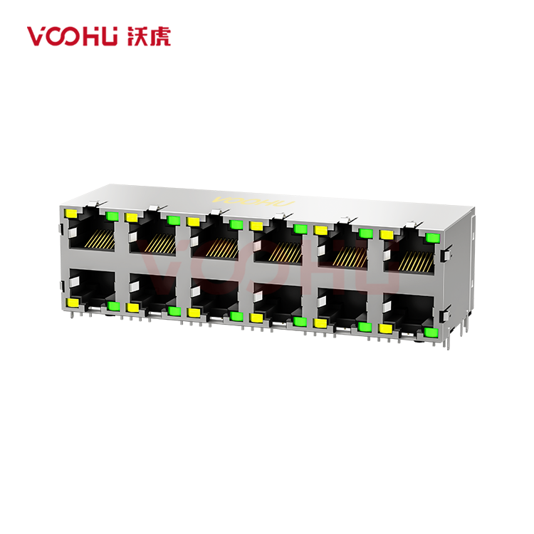 SYT59212688DB1A1DY1B022Long body 90° side insertion 2*6 Tab UP/Down LED Y/G Shield Tabs DIP RJ45