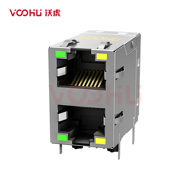 SYT21B083DC2A2DQ057 90° side insertion 2*1 Tab UP/Down 10/100M LED G/Y DIP  RJ45