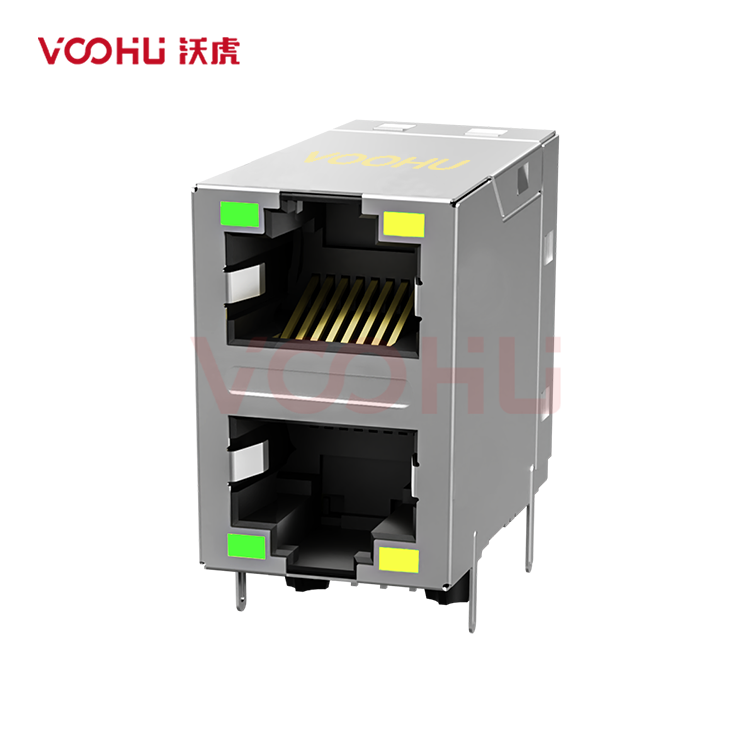 SYT21B083AC2A2DQ057 90° side insertion 2*1 Tab UP/Down 10/100M LED G/Y DIP  RJ45