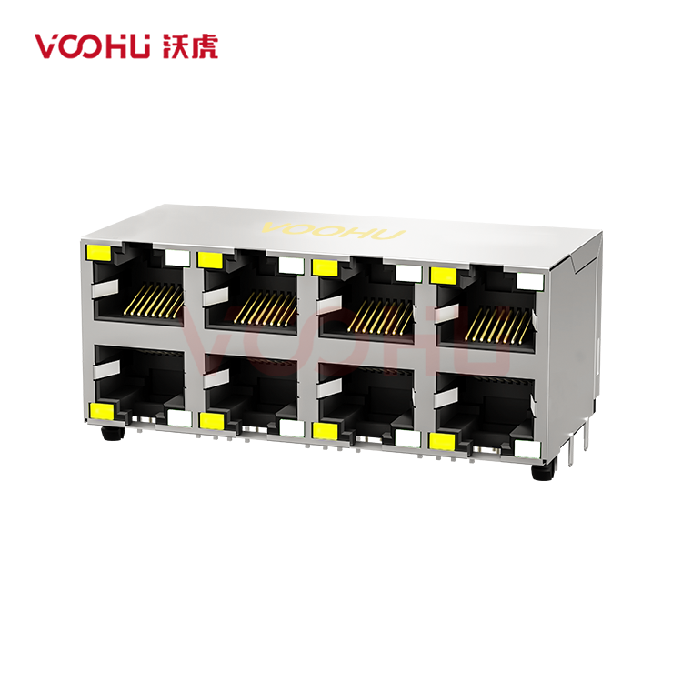 SYT59212488AE5A3DY1E022 90° side insertion 2*4 Tab UP/Down LED Y/GO Shield Tabs DIP RJ45