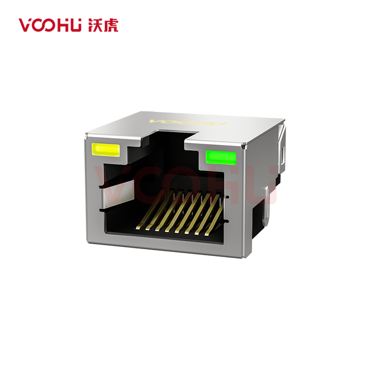 SYT-CB4.2YGSMTNL 90° side insertion 1*1 Tab UP LED Y/G Shield Tabs SMD  RJ45 Offset Connector