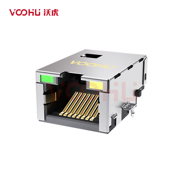 SYT1511B031CB2W7CBD057 90° side insertion 1*1 Tab UP 10/100M LED G/Y DIP  RJ45 Offset Connector