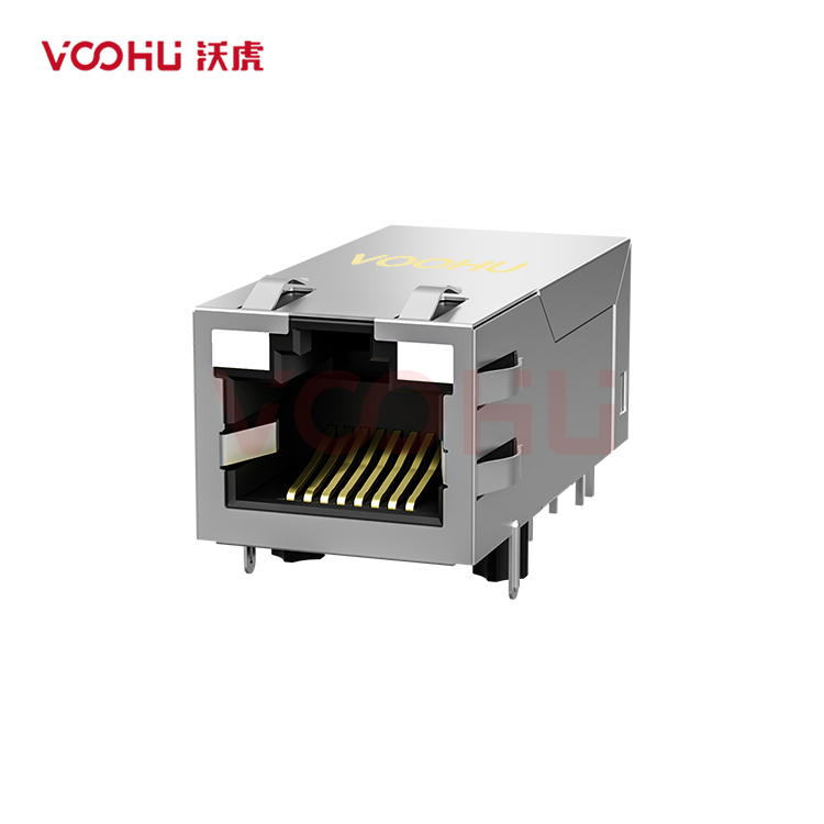 SYT411Q199DG1A1DP 90&deg; side insertion 1*1 Tab UP 100/1000M POE 720mA LED GY/GY DIP RJ45