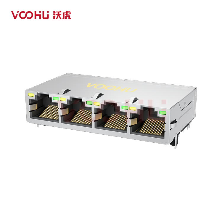 SYT414Q200DB1A2DC057 90° side insertion 1*4 Tab UP 5G POE 720mA LED Y/G DIP RJ45