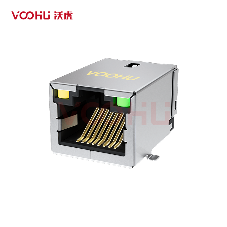 SYT211Q380AA1A7S009 90° side insertion 1*1 Tab UP 100/1000M LED G/Y DIP RJ45