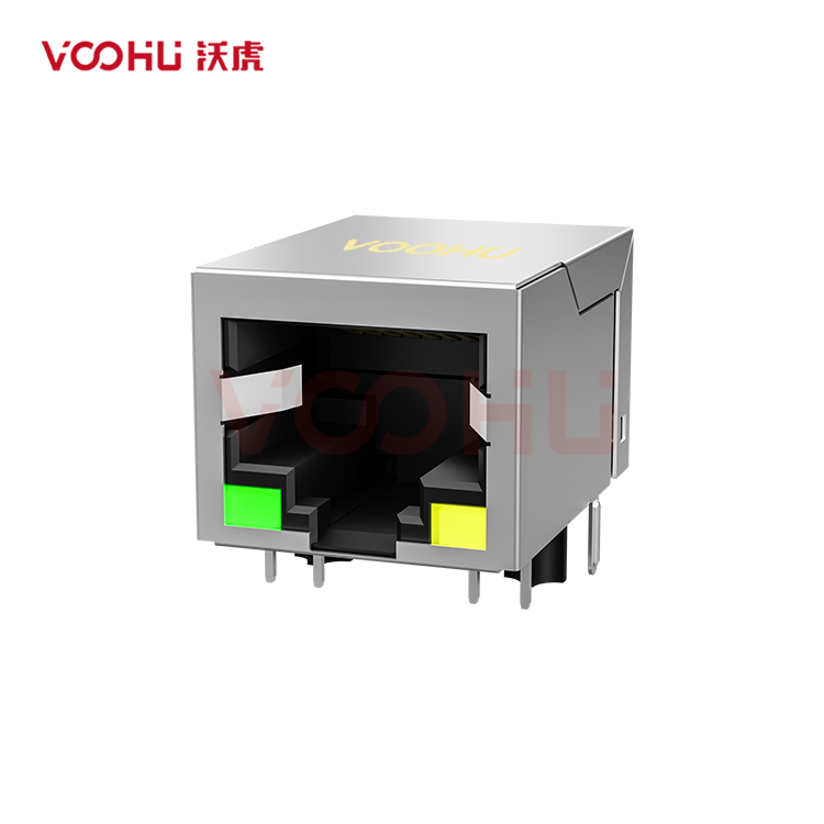 SYT-320DNL 90° side insertion 1*1 Tab Down 100/1000M LED G/Y  DIP RJ45