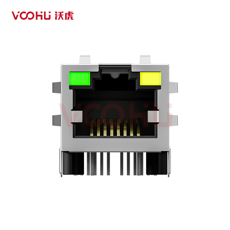 SYT411Q211DB2A1DP2 90&deg; side insertion 1*1 Tab UP 2.5G POE 720mA LED G/Y DIP RJ45
