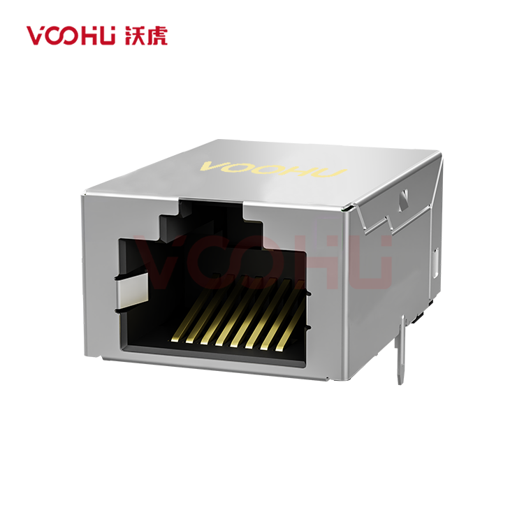 SYT811Q002GWA2DB057 90° side insertion 1*1 Tab UP 10G NO LED DIP RJ45 (Low Profile)