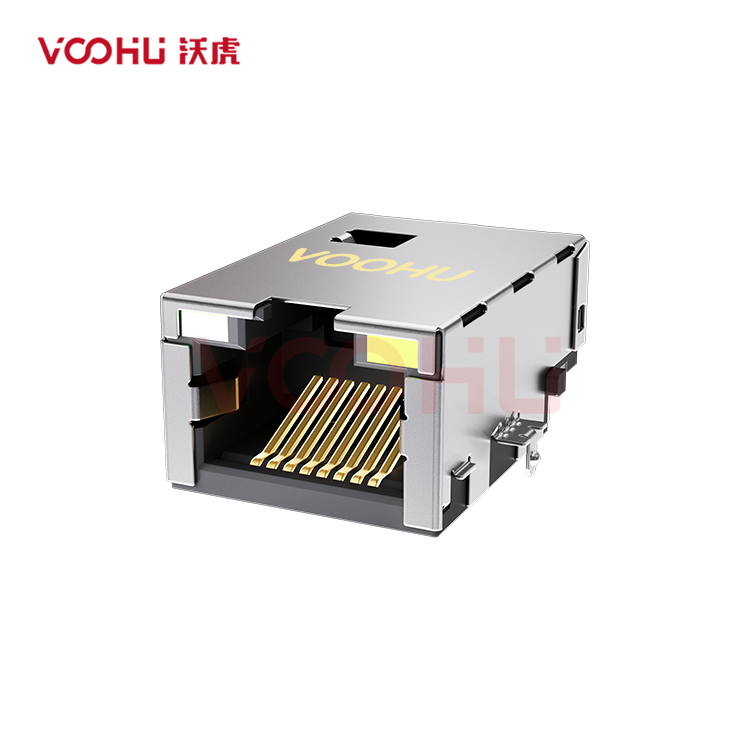 SYT1511Q153CF5W7CBD057 90° side insertion 1*1 Tab UP 100/1000M  LED GO/Y DIP RJ45 (Low Profile)