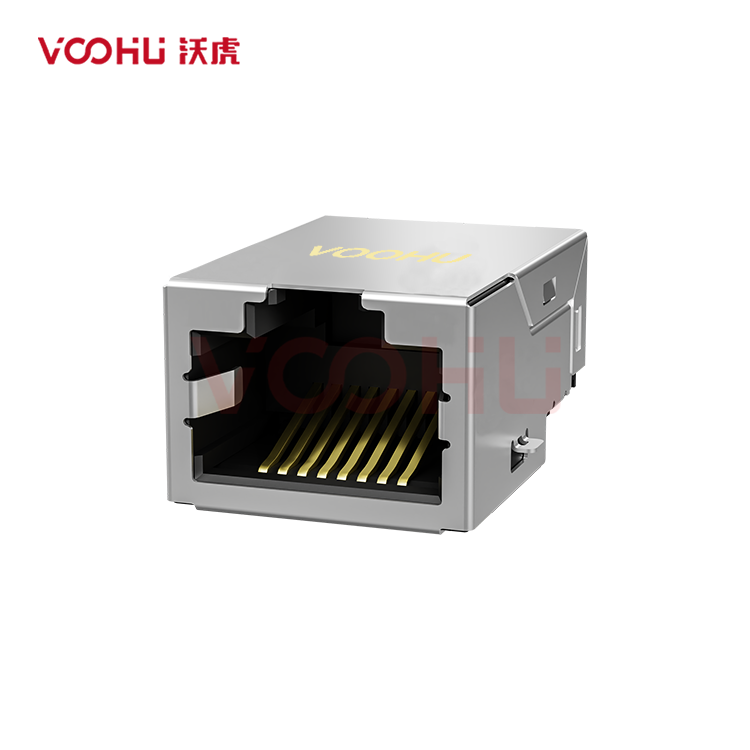 SYT211B083GWA7CBS057 90° side insertion 1*1 Tab UP 10/100M NO LED SMD RJ45 Offset Connector