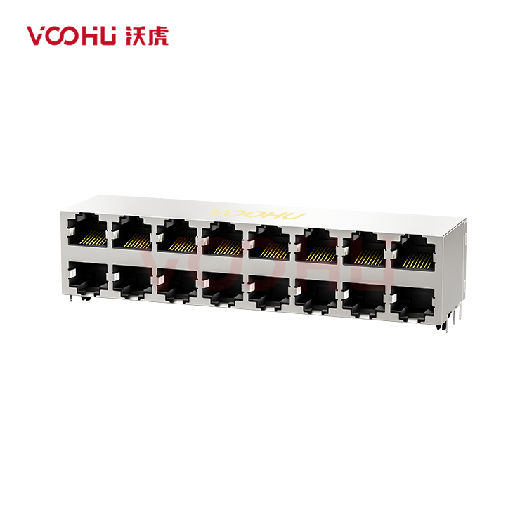 SYT59212888GWA1DY1A022Short body 90° side insertion 2*8 Tab UP/Down NO LED DIP RJ45