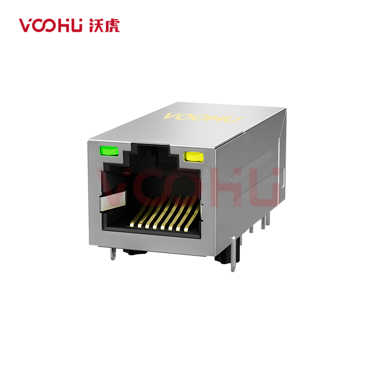 SYT411Q200AB2A2DPC057 90° side insertion 1*1 Tab UP POE720mA Y/G 5G DIP RJ45