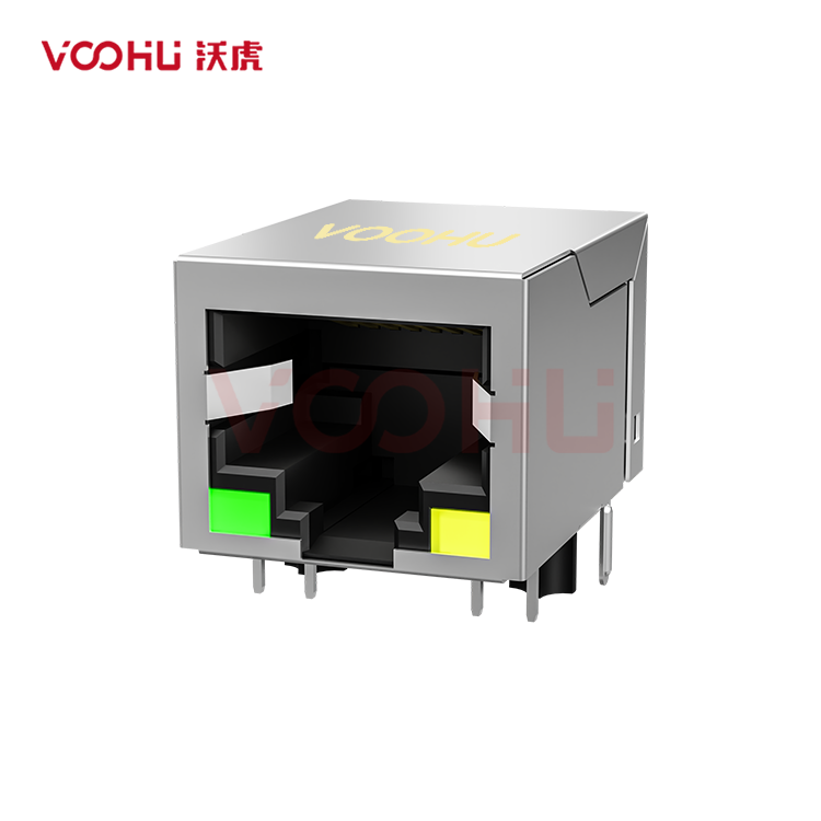 SYT111Q334AB2A2DP057 90&deg; side insertion 1*1 Tab Down POE600mA G/Y 100/1000M DIP RJ45