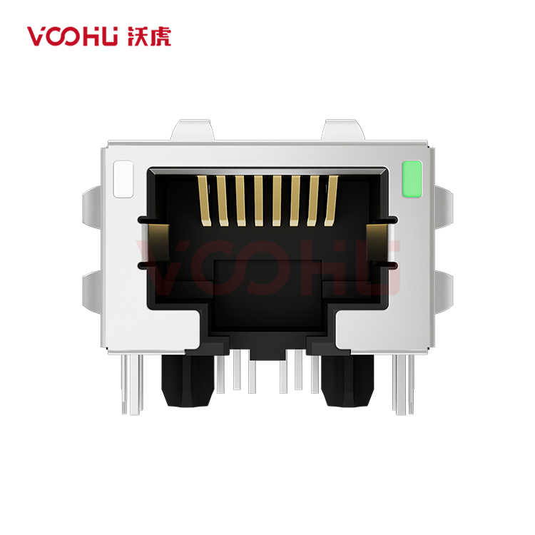 SYT1211Q141FF3A10DC057 90° side insertion 1*1 Tab Down GY/G 10G DIP RJ45 (Low Profile)