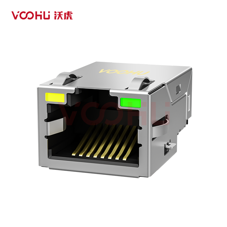 SYT211B227DB1A7CBS057 90° side insertion 1*1 Tab UP Y/G 10/100M SMD RJ45 Offset Connector