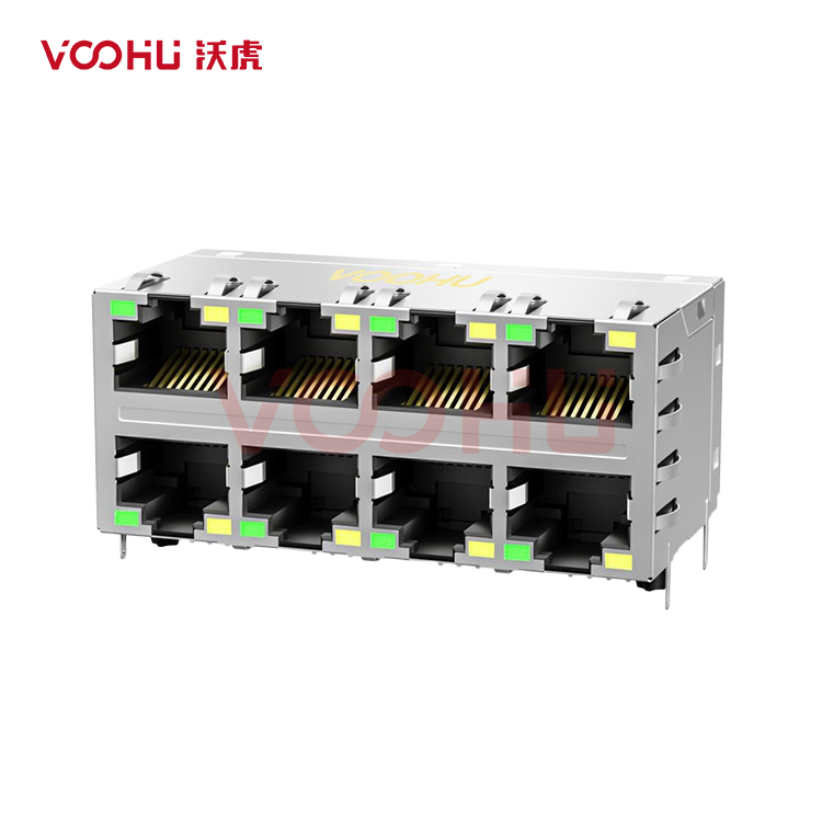 SYT24Q535DB2A2DB2057 90° side insertion 2*4 Tab UP/Down G/Y 2.5G DIP RJ45