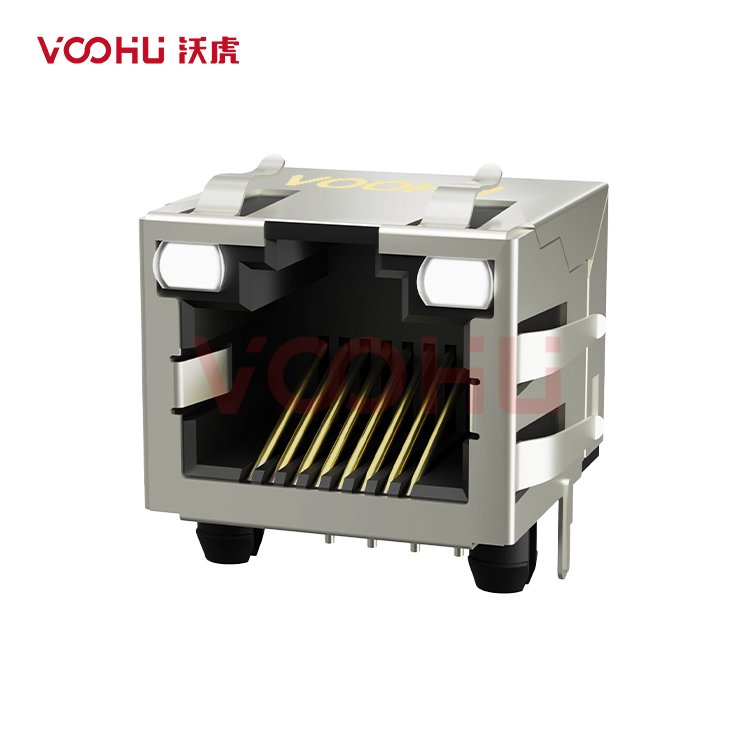 SYT561188DG1A3DY1027 90° side insertion 1*1 Tab UP LED GY/GY  Shield Tabs EMI / Gasket DIP RJ45