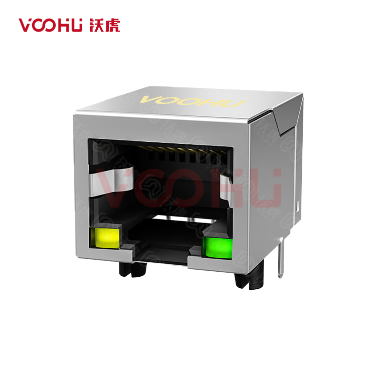 SYT56A1188AB1A3DY1054 90° side insertion 1*1 Tab Down LED Y/G  Shield Tabs  DIP RJ45