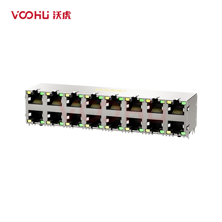 SYT59212888DB1A1DY1B006Long body 90° side insertion 2*8 Tab UP/Down Y/G DIP RJ45