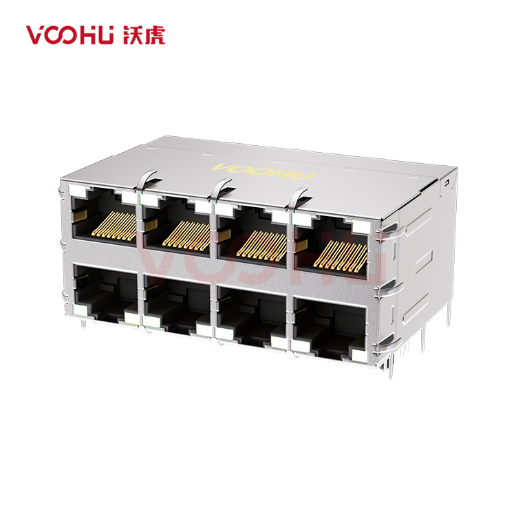 WHB59GP8-235-4626-C12 90° side insertion 2*4 Tab UP/Down POE720mA YG/YG 100/1000M DIP RJ45