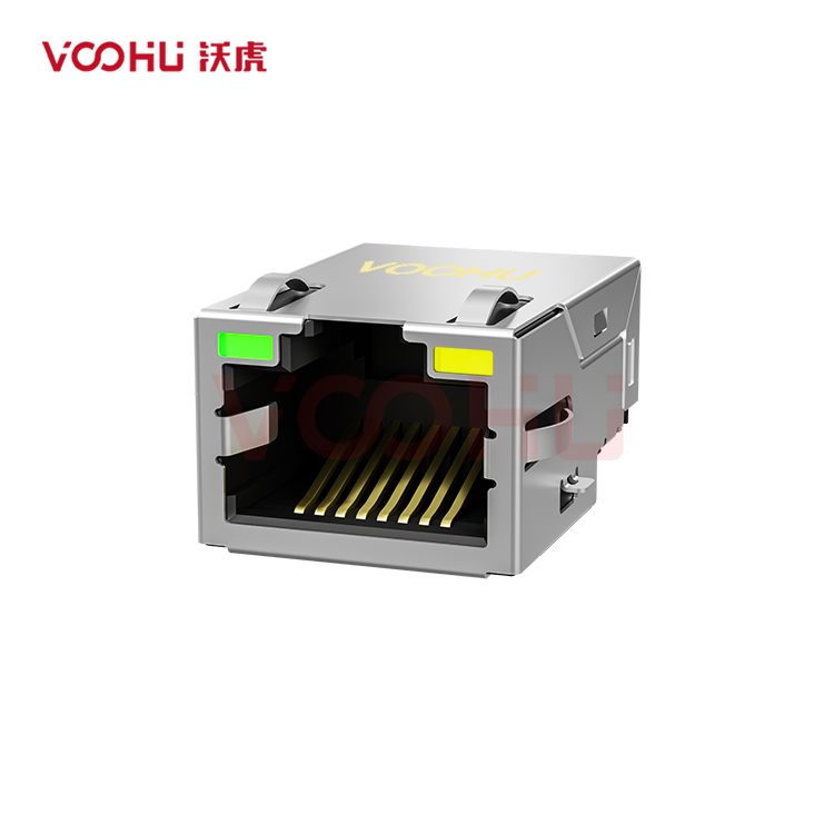 SYT211Q774AB2A7CBST61057 90° side insertion 1*1 Tab UP 10G  SMD RJ45 Offset Connector
